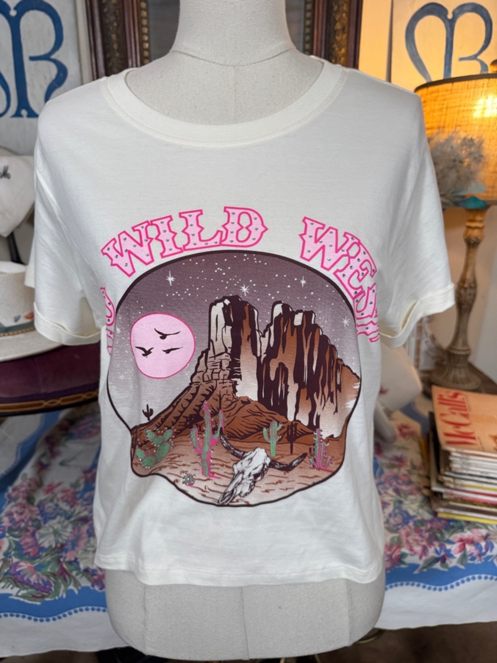 Darling Blue White Tee with Pink 'Wild West' Graphic
